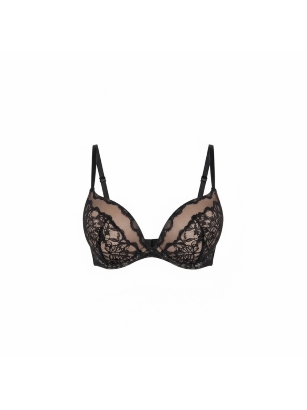 Victoria Secret sexy underwire Plunge black & nude lace lingerie bra size 34C